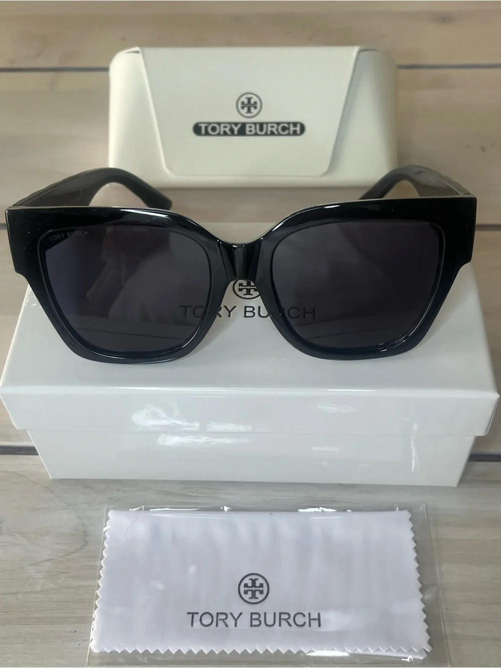 Tory Burch Kira Black Oversized Square Sunglasses
